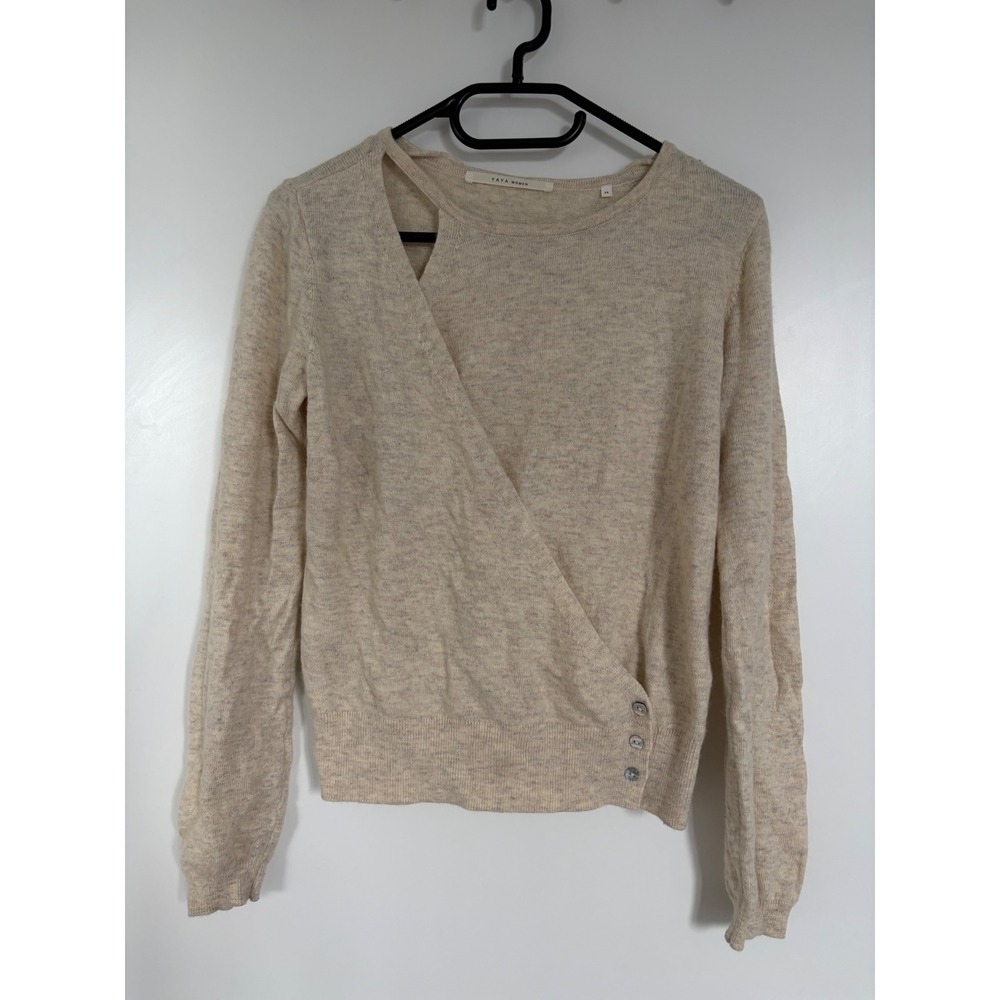 YAYA Women ballerina Wrap Sweater Oatmeal Wool Cashmere Blend XS